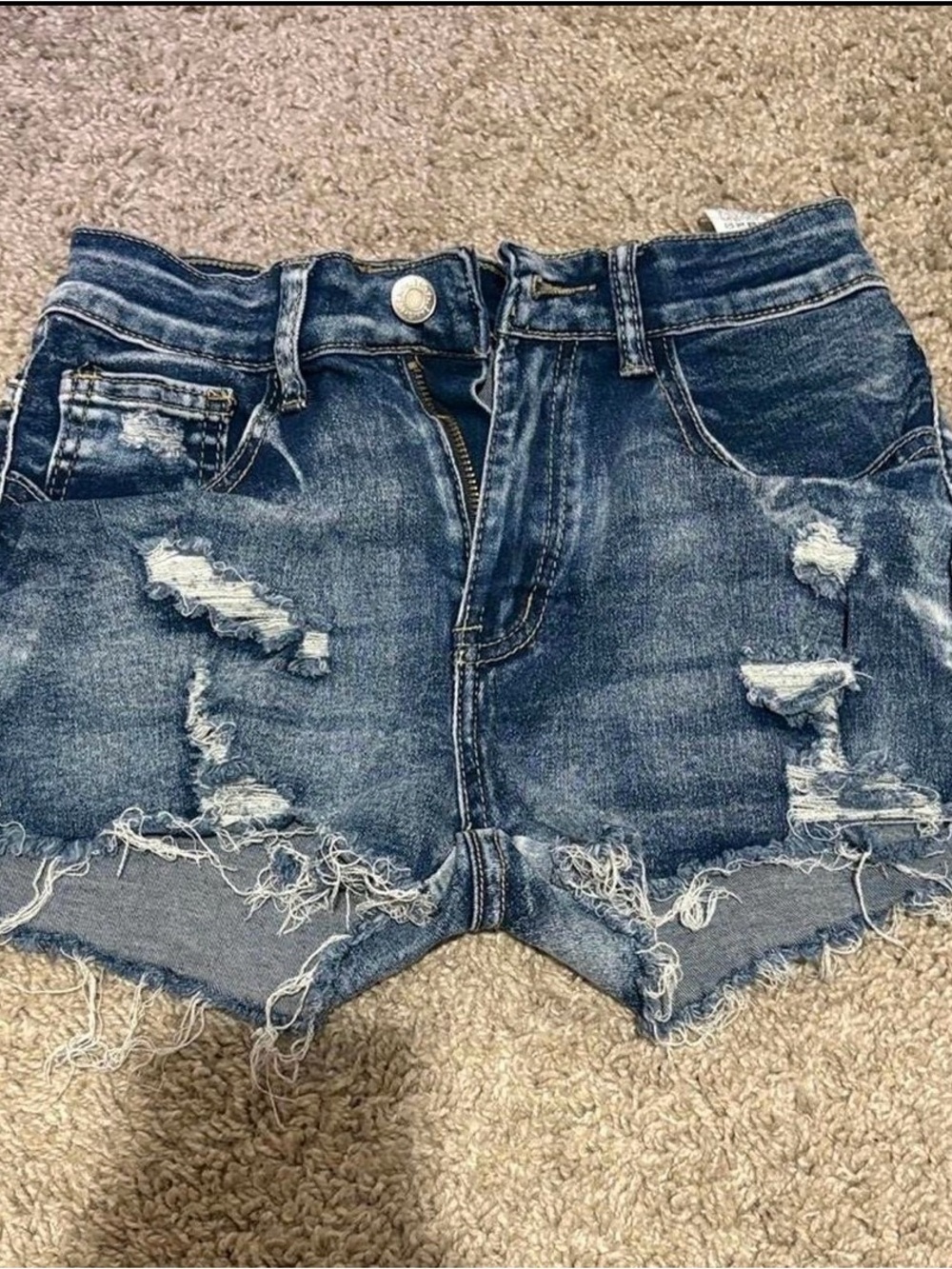 SHEIN Dark Blue Distressed High-Rise Denim Shorts